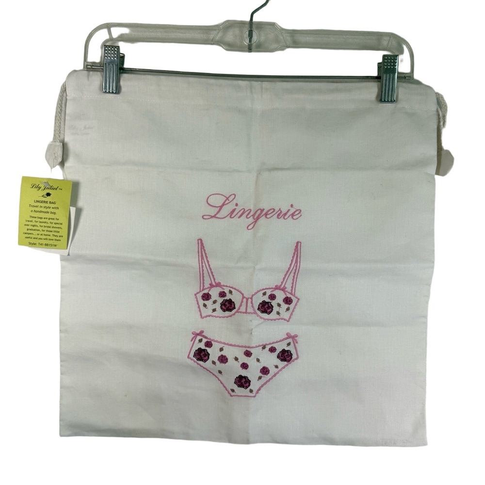 NWT Lily Juliet Lingerie Travel Bag White Cotton Floral Embroidered Coquette